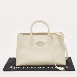 Pre Owned Balenciaga Off White Leather Padlock Nude Marble Tote