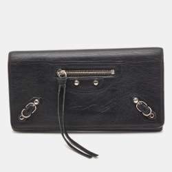 Pre Owned Balenciaga Black Leather City Flap Continental Wallet