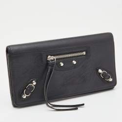Pre Owned Balenciaga Black Leather City Flap Continental Wallet