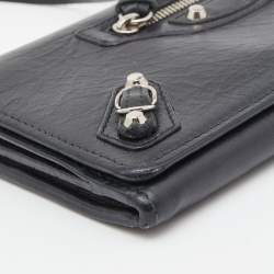 Pre Owned Balenciaga Black Leather City Flap Continental Wallet