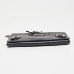 Pre Owned Balenciaga Black Leather City Flap Continental Wallet
