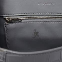 Pre Owned Balenciaga Grey Croc Embossed Leather Small Hourglass Top Handle Bag