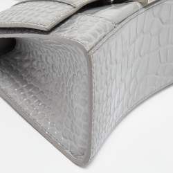 Pre Owned Balenciaga Grey Croc Embossed Leather Small Hourglass Top Handle Bag