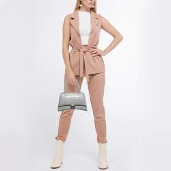 Pre Owned Balenciaga Grey Croc Embossed Leather Small Hourglass Top Handle Bag