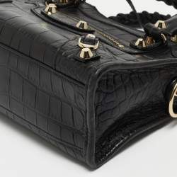 مملوكة مسبقًا Balenciaga Black Croc Embossed Leather Mini GH Classic City Bag