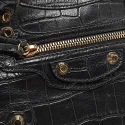 مملوكة مسبقًا Balenciaga Black Croc Embossed Leather Mini GH Classic City Bag