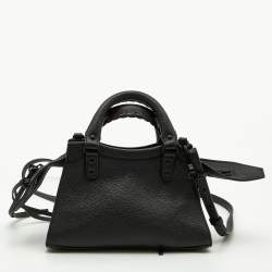 Pre Owned Balenciaga Black Leather Mini Neo Classic Tote