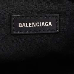 Pre Owned Balenciaga Black/Cream Canvas and Leather Logo Zip Pouch