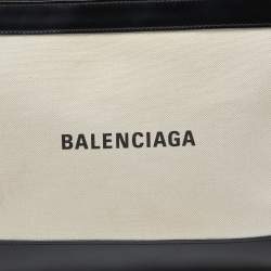 Pre Owned Balenciaga Black/Cream Canvas and Leather Logo Zip Pouch
