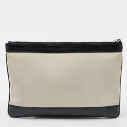 Pre Owned Balenciaga Black/Cream Canvas and Leather Logo Zip Pouch