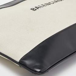 Pre Owned Balenciaga Black/Cream Canvas and Leather Logo Zip Pouch