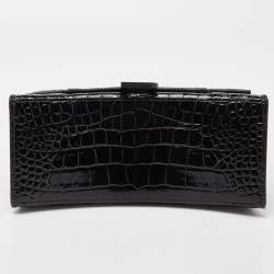 مملوكة مسبقًا Balenciaga Black Croc Embossed Leather Small Hourglass Top Handle Bag