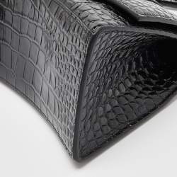 مملوكة مسبقًا Balenciaga Black Croc Embossed Leather Small Hourglass Top Handle Bag