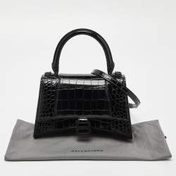 مملوكة مسبقًا Balenciaga Black Croc Embossed Leather Small Hourglass Top Handle Bag