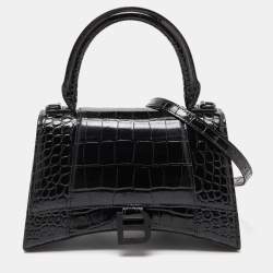 مملوكة مسبقًا Balenciaga Black Croc Embossed Leather Small Hourglass Top Handle Bag