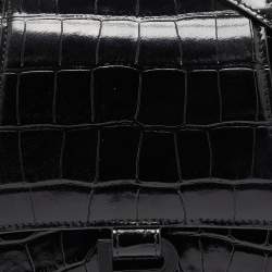 مملوكة مسبقًا Balenciaga Black Croc Embossed Leather Small Hourglass Top Handle Bag
