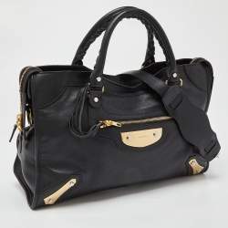 Pre Owned Balenciaga Black Leather Metal Plate Classic City Bag