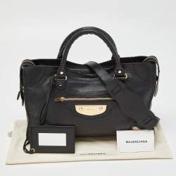 Pre Owned Balenciaga Black Leather Metal Plate Classic City Bag