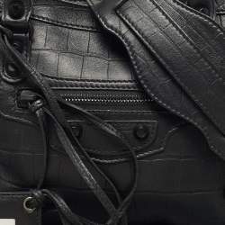 Pre Owned حقيبة بالنسياغا ميتاليك إيدج سيتي جلد نقشة التمساح أسود صغيرة