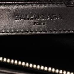Pre Owned Balenciaga Blue/Black Leather and Lizard Handle Padlock Tote