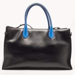 Pre Owned Balenciaga Blue/Black Leather and Lizard Handle Padlock Tote