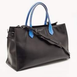 Pre Owned Balenciaga Blue/Black Leather and Lizard Handle Padlock Tote