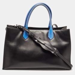 Pre Owned Balenciaga Blue/Black Leather and Lizard Handle Padlock Tote