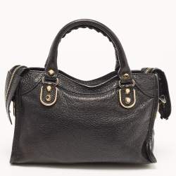 مملوكة مسبقًا Balenciaga Black Leather Mini Classic Metallic Edge City Bag
