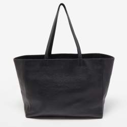 Pre Owned Balenciaga Black Leather Logo Top Zip Shopper Tote