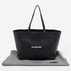 Pre Owned Balenciaga Black Leather Logo Top Zip Shopper Tote