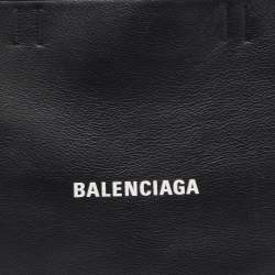 Pre Owned Balenciaga Black Leather Logo Top Zip Shopper Tote