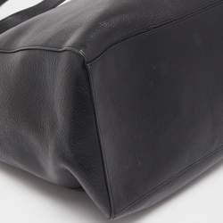 Pre Owned Balenciaga Black Leather Logo Top Zip Shopper Tote