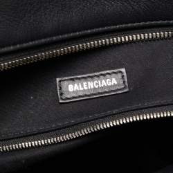 Pre Owned Balenciaga Black Leather Logo Top Zip Shopper Tote