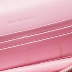 Pre Owned Balenciaga Pink Croc Embossed Leather Gossip Wallet On Chain