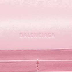 Pre Owned Balenciaga Pink Croc Embossed Leather Gossip Wallet On Chain