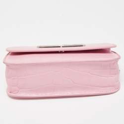 Pre Owned Balenciaga Pink Croc Embossed Leather Gossip Wallet On Chain