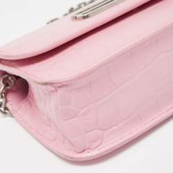 Pre Owned Balenciaga Pink Croc Embossed Leather Gossip Wallet On Chain