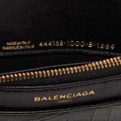 Pre Owned Balenciaga Black Croc Embossed Leather Classic Wallet On Chain