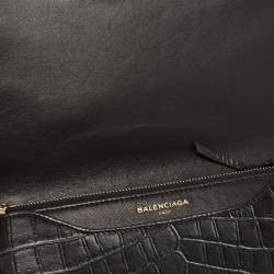 Pre Owned Balenciaga Black Croc Embossed Leather Classic Wallet On Chain