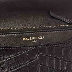 Pre Owned Balenciaga Black Croc Embossed Leather Classic Wallet On Chain