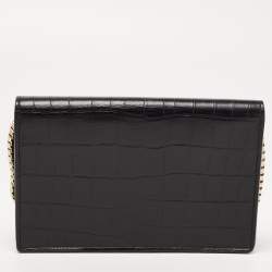 Pre Owned Balenciaga Black Croc Embossed Leather Classic Wallet On Chain