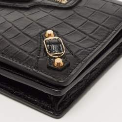 Pre Owned Balenciaga Black Croc Embossed Leather Classic Wallet On Chain