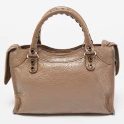 Pre Owned Balenciaga Beige Crinkled Leather Mini City Bag