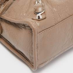 Pre Owned Balenciaga Beige Crinkled Leather Mini City Bag