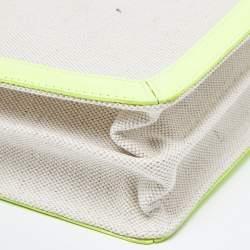 Pre Owned Balenciaga Off White/Neon Green Canvas and Leather Navy Pochette Crossbody Bag