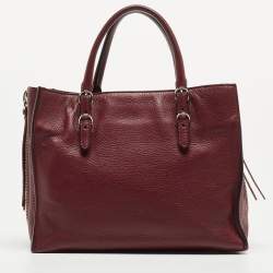 Pre Owned Balenciaga Burgundy Leather Mini Papier A4 Tote