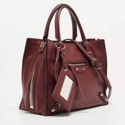 Pre Owned Balenciaga Burgundy Leather Mini Papier A4 Tote