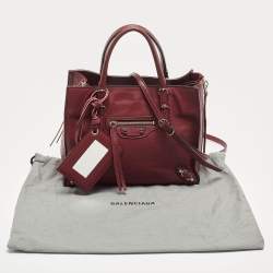 Pre Owned Balenciaga Burgundy Leather Mini Papier A4 Tote