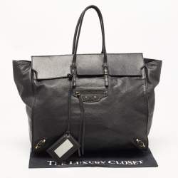 Pre Owned Balenciaga Black Leather Papier A4 Tote