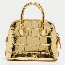 Balenciaga Metallic Gold Croc Embossed Leather Mini Ville Crossbody Bag